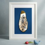 Oesterklep met bloemen in lijst